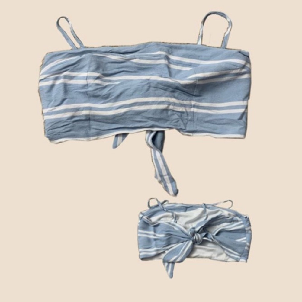 GORGEOUS baby blue striped tie back top